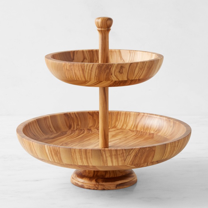 Williams Sonoma Olivewood Two Tiered Fruit Bowl Williams Sonoma
