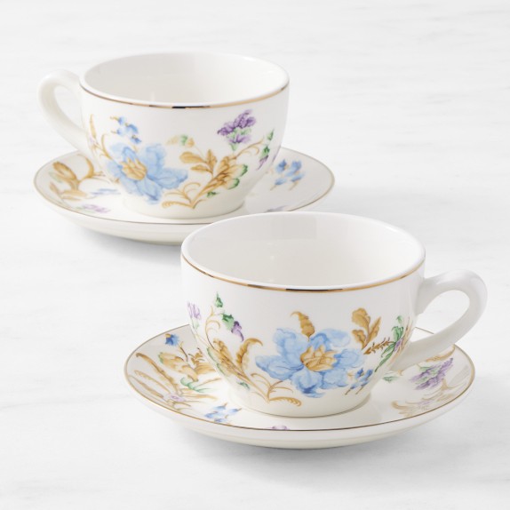 Porcelain Demi Coffee Cups & Saucers Roses Berries Set