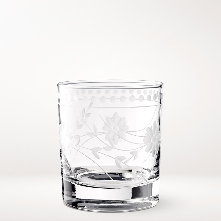 Vintage Etched Double Old-Fashioned Glasses