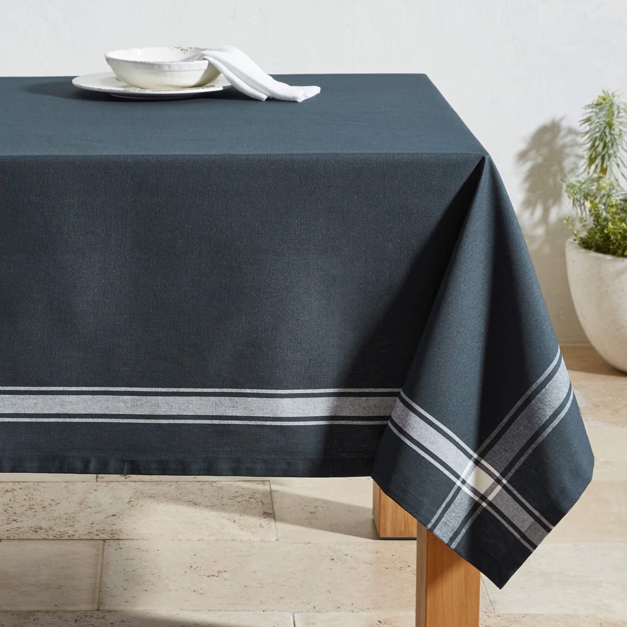 Navy Oilcloth Outdoor Tablecloth