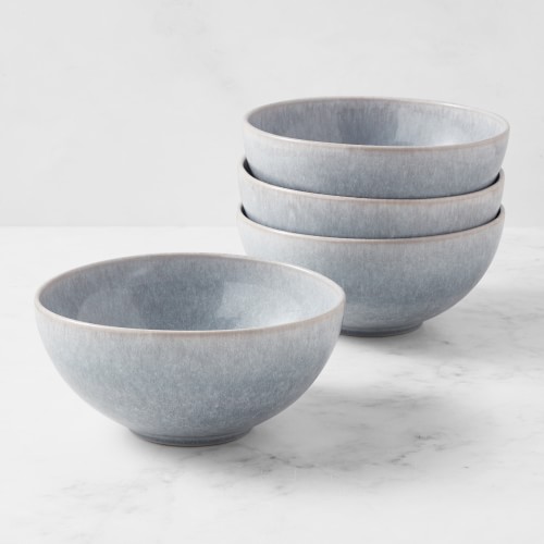 Cyprus Reactive Glaze Noodle Bowls, Set of 4, Light Blue