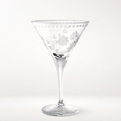 Vintage Etched Martini Glasses, Set of 4, Clear