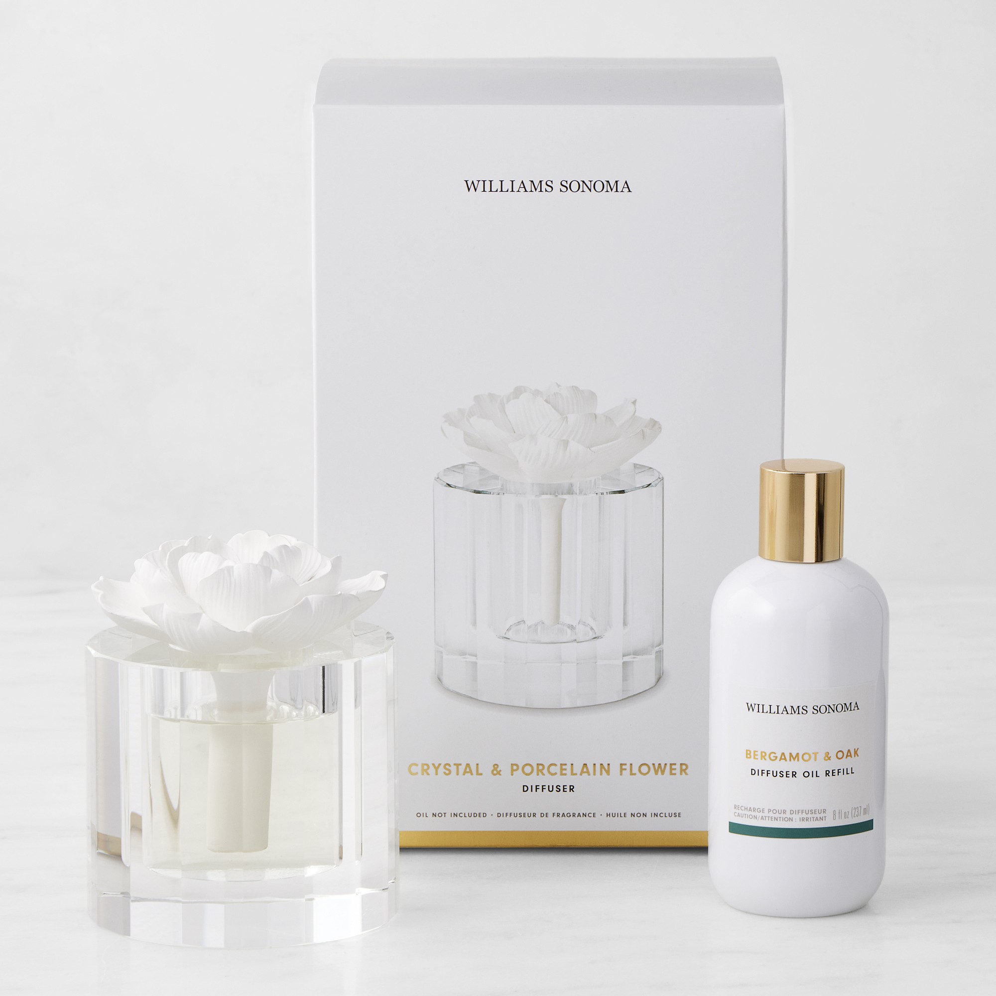 Williams Sonoma Crystal Flower Diffuser and Refill Set, Bergamot and Oak