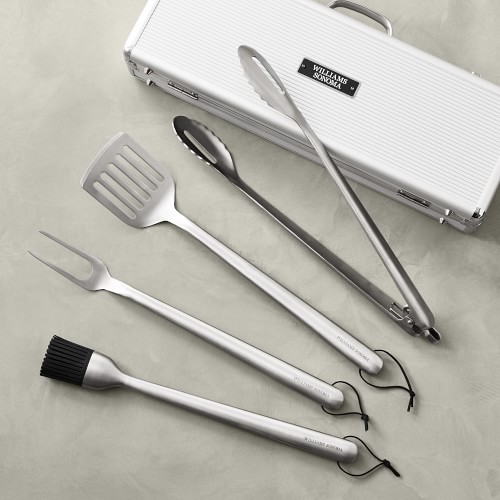 Williams Sonoma Stainless-Steel Handled 4-Piece BBQ Tool Set with Storage Case