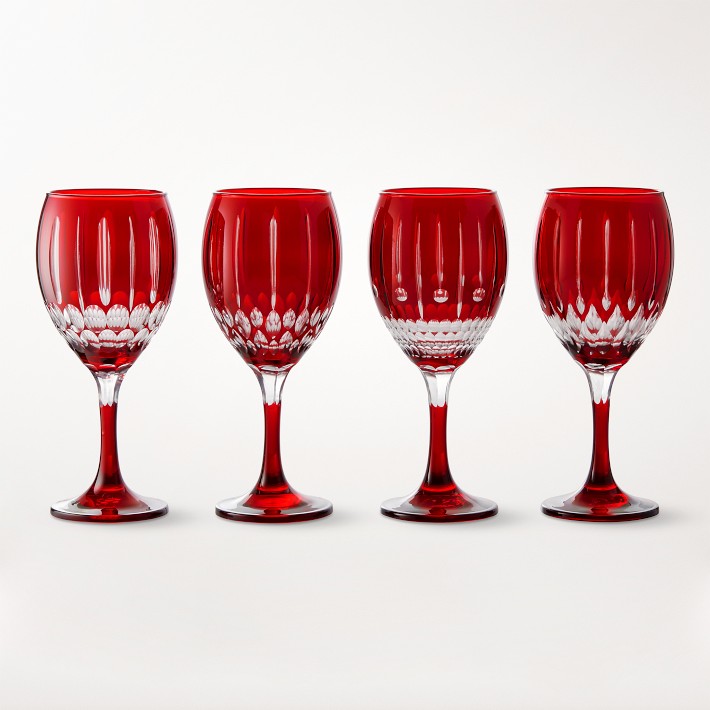 Wilshire Jewel Cut Wine Glasses Mixed, Set of 4, Red