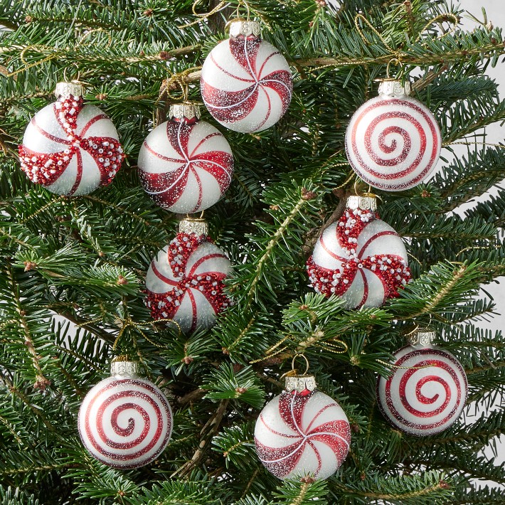 Peppermint Candy Ornaments, Set of 9
