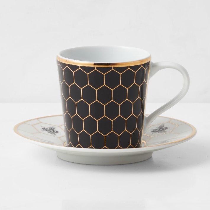 Honeycomb Espresso &amp; Saucers, Set of 4