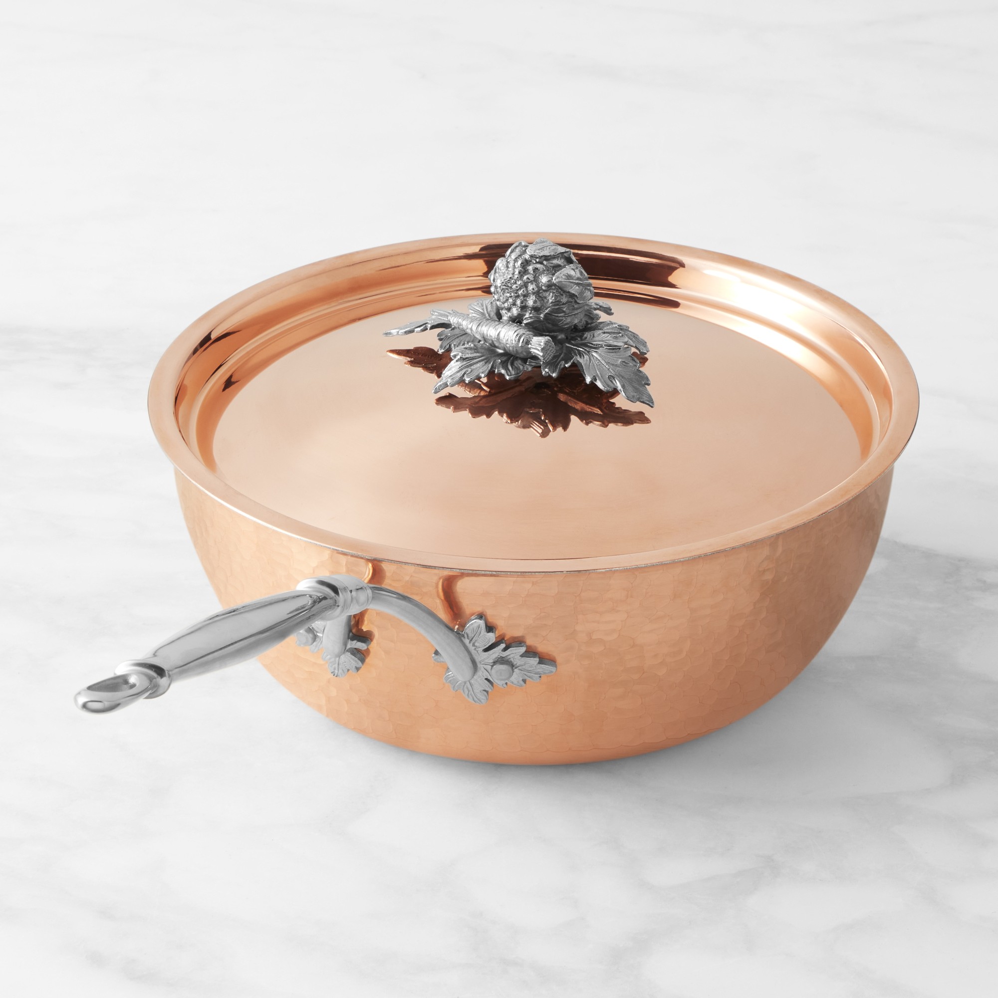 Ruffoni Opus Cupra Hammered Copper Chef's Pan with Cauliflower Knob, 4-Qt.