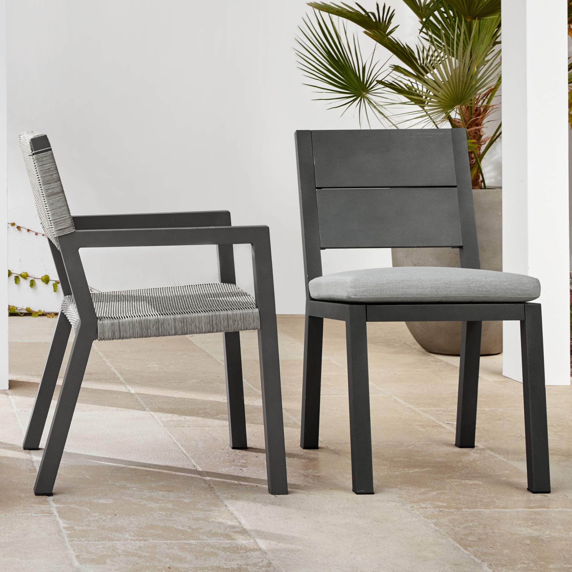 Larnaca Outdoor Slate Grey Metal Dining Side Chair