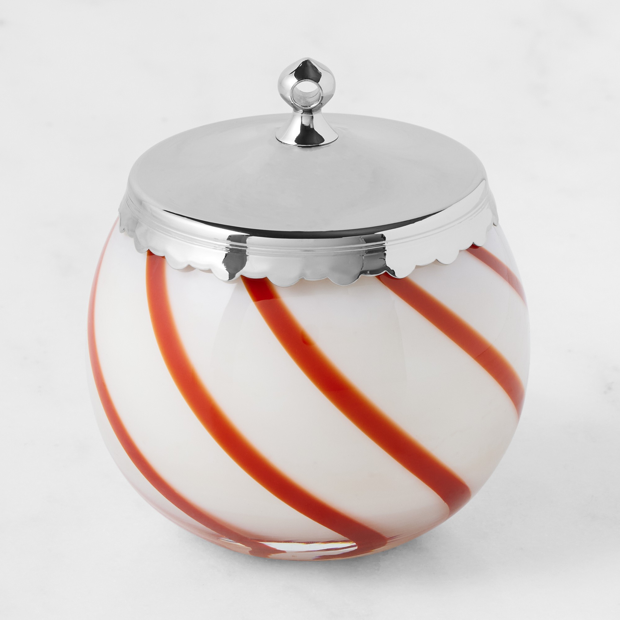 Williams Sonoma Peppermint Candle Vessel, Swirled Glass