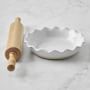 Emile Henry French Ceramic Ruffled Pie Dish &amp; Maple Rolling Pin Set