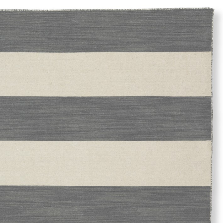 Wide Stripe Dhurrie Rug Swatch, Steeple Gray/ White Ice