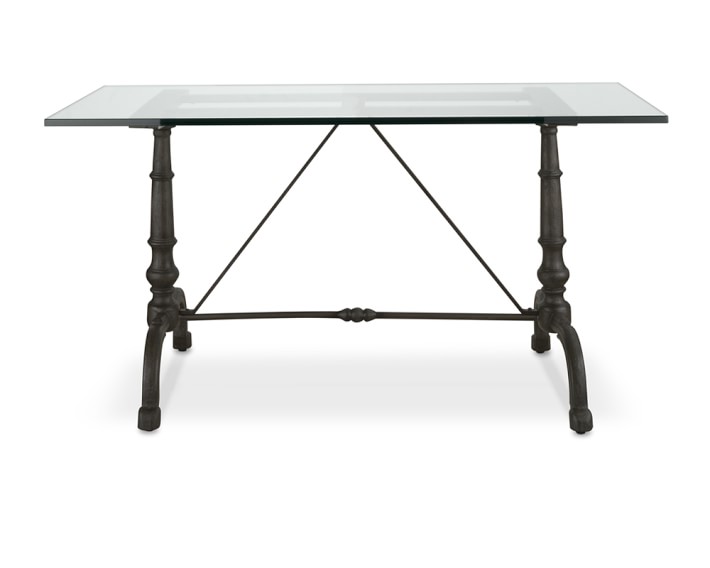 La Coupole Iron Bistro Table with Glass Top, Rectangular, 60