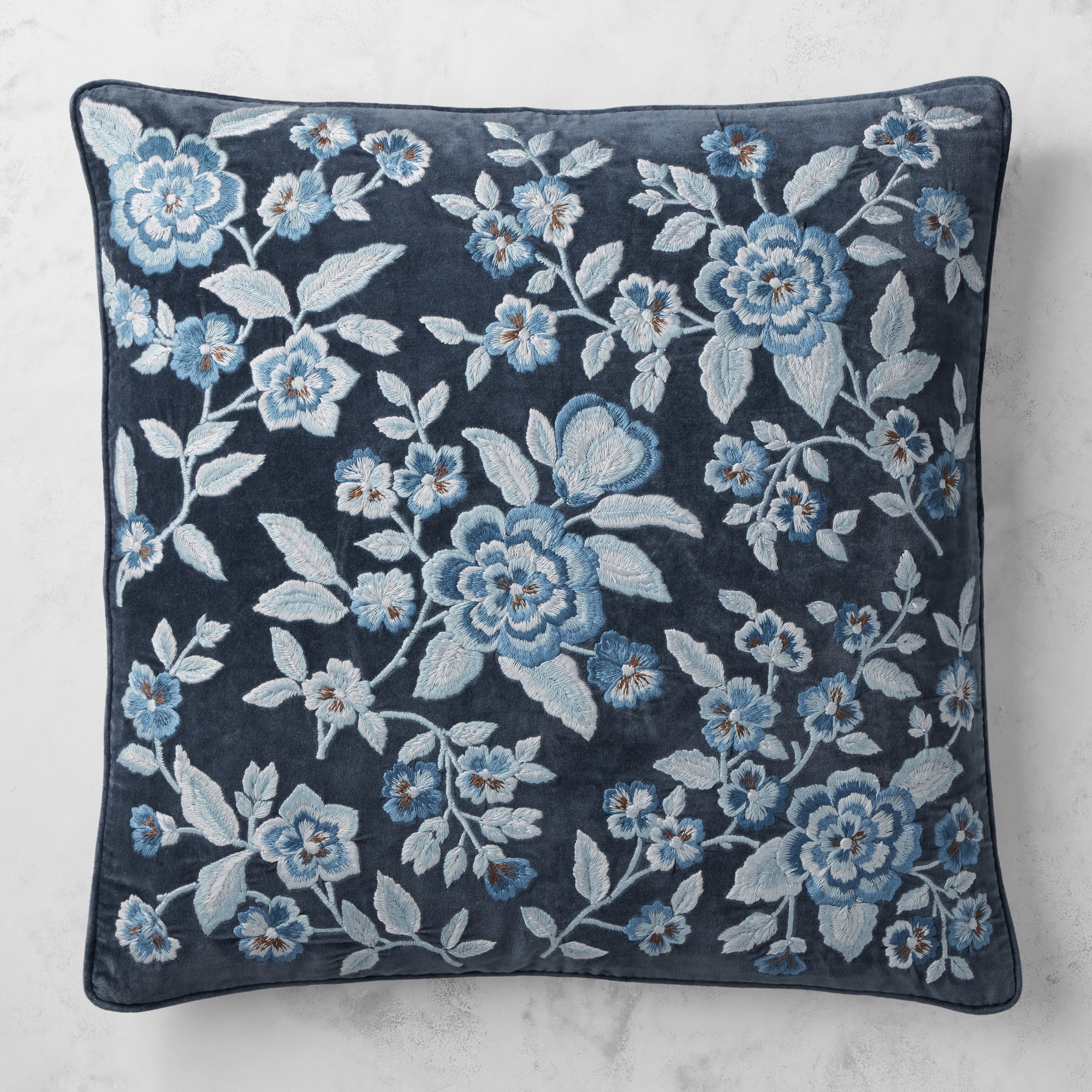 Floral Velvet Embroidered Pillow Cover