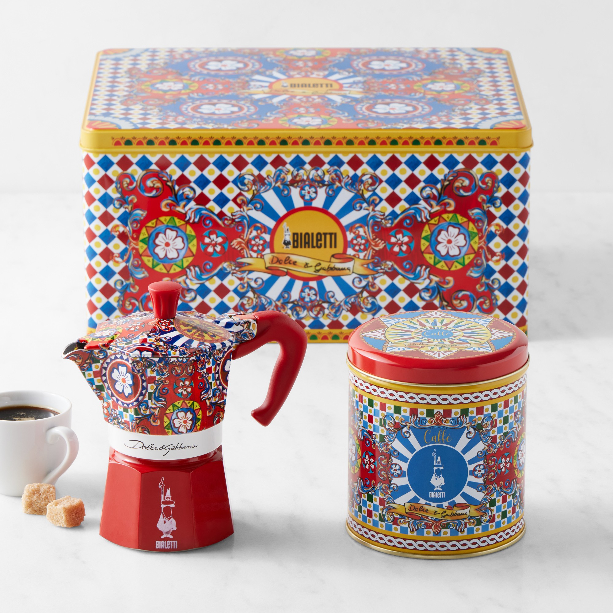 Bialetti Moka Dolce & Gabbana 3-Cup + 1 Irresistible Coffee Tin Gift Set, Carretto