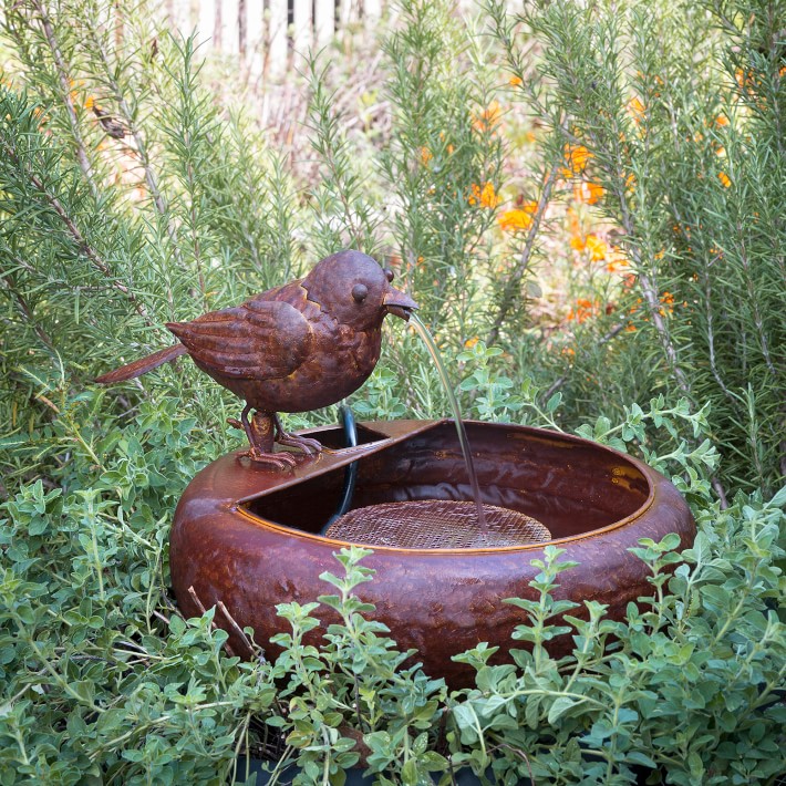 Folk Art Little Bird Bath &amp; Water Fountain
