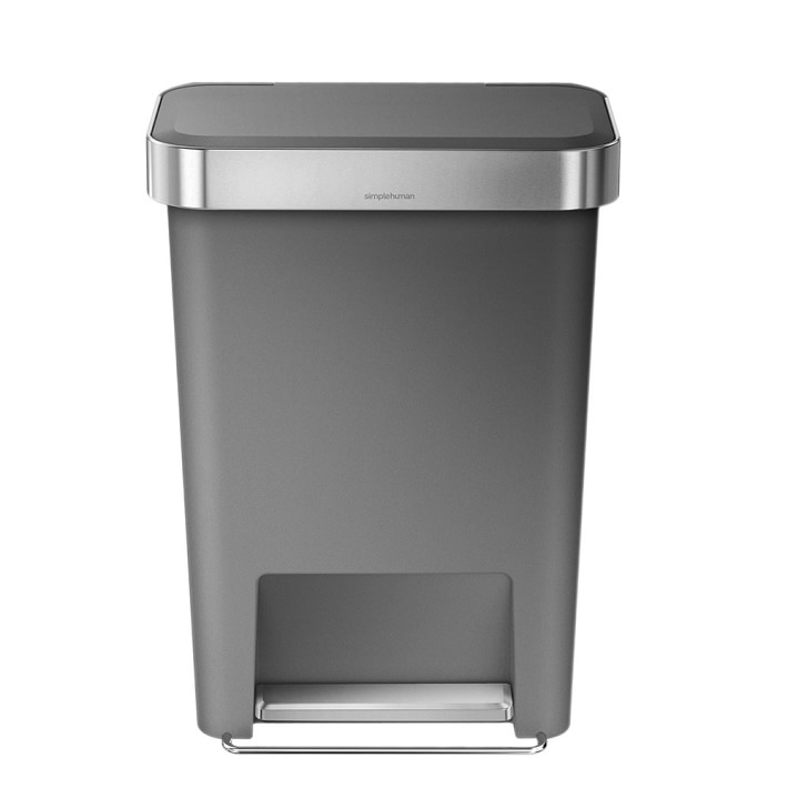 simplehuman 45L/12GAL Plastic Liner Pocket Can, Grey & Stainless-Steel