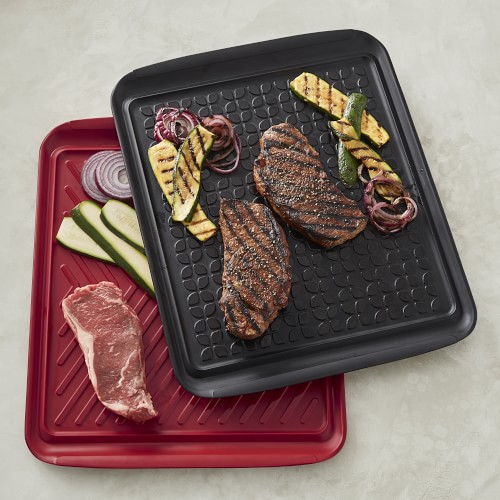 Grill Prep Trays, Set of 2, Extra Large, Red & Black