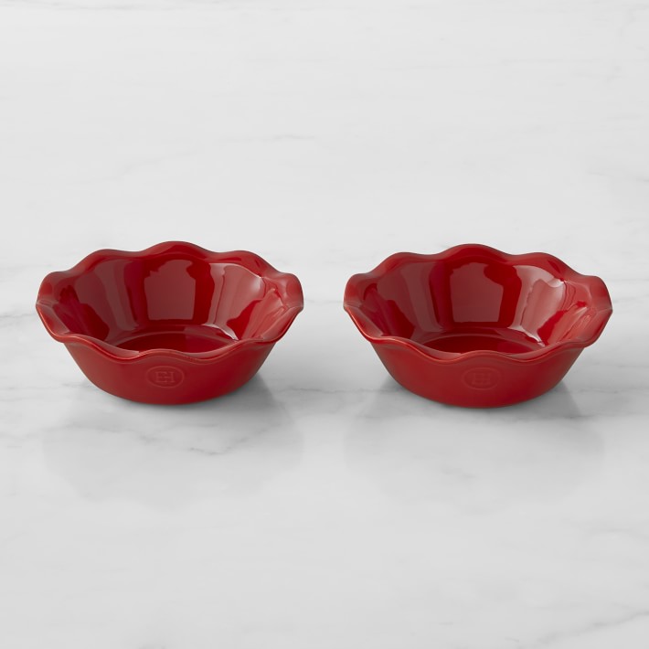 Emile Henry French Ceramic Mini Ruffle Pie Dishes Red, Set of 2