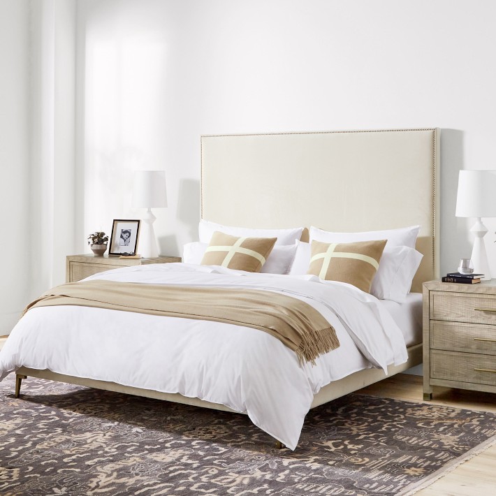 Brooklyn Nontufted Upholstered Bed &amp; Headboard with Nailheads