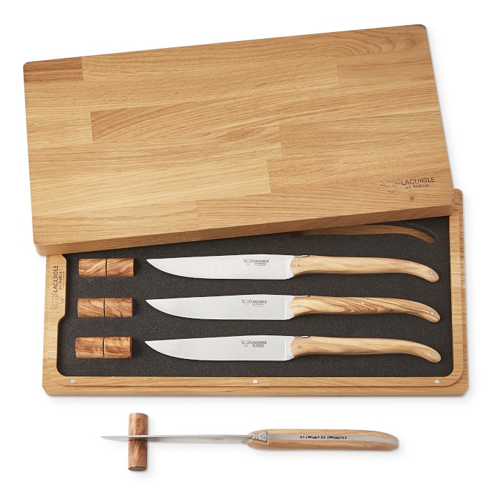 Laguiole en Aubrac Olivewood Steak Knives with Rests, Set of 4