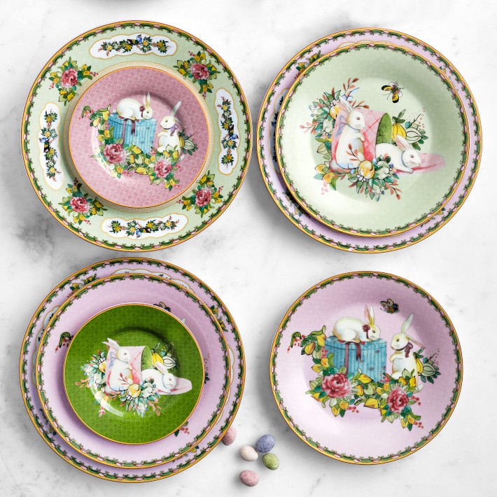 Famille Rose Bunny Appetizer Plates, Set of 4