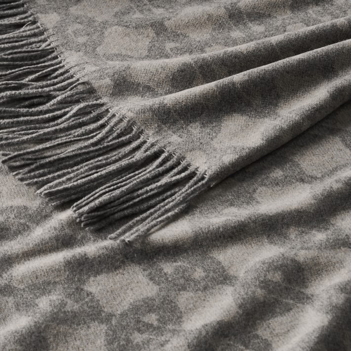 Light Grey Chain Link Patterned Jacquard Cashmere Blanket Williams Sonoma
