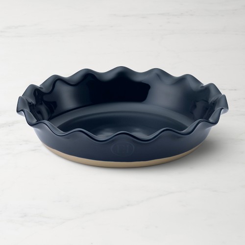 Emile Henry French Ceramic Artisan Ruffled Pie Dish, Navy