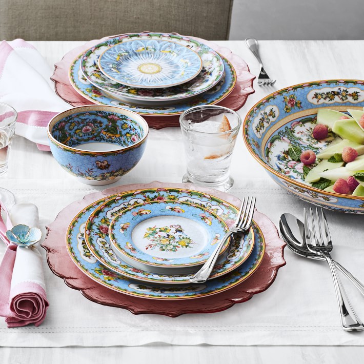 Famille Rose Blue Boxed Appetizer Plates, Set of 4