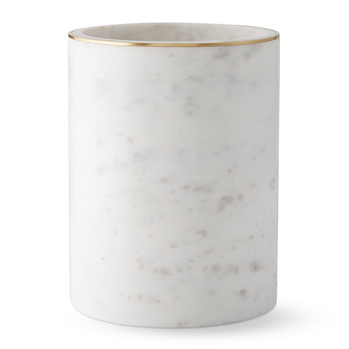 White Marble and Brass Wastebasket