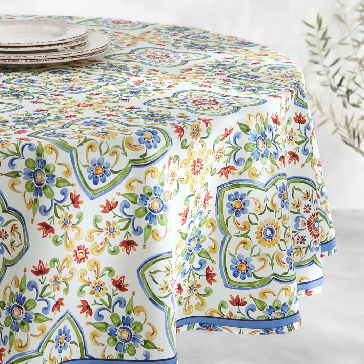 Palermo Sicily Oilcloth Outdoor Round Tablecloth | Williams Sonoma