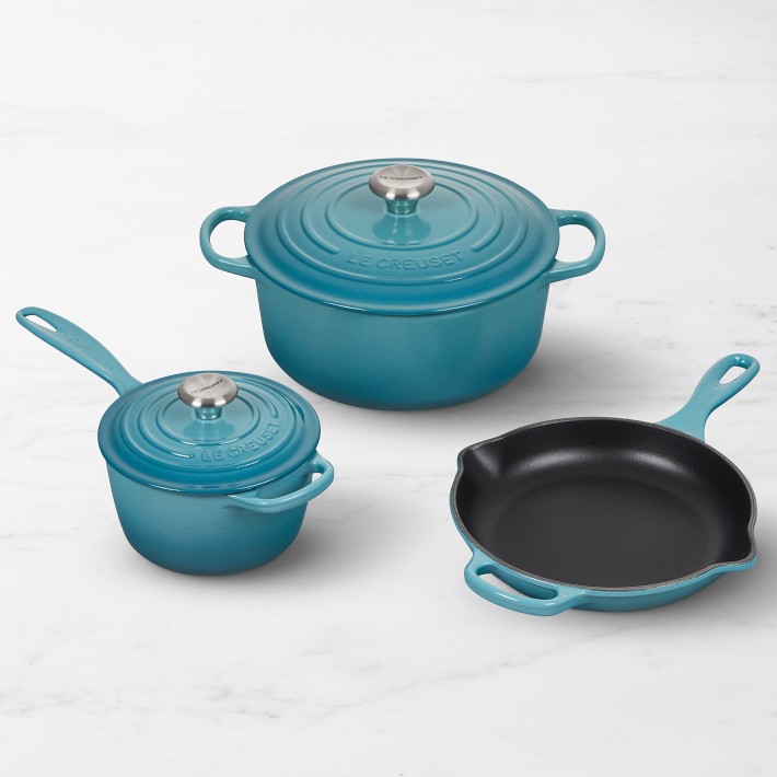 Le Creuset Signature Enameled Cast Iron 5-Piece Cookware Set, Caribbean