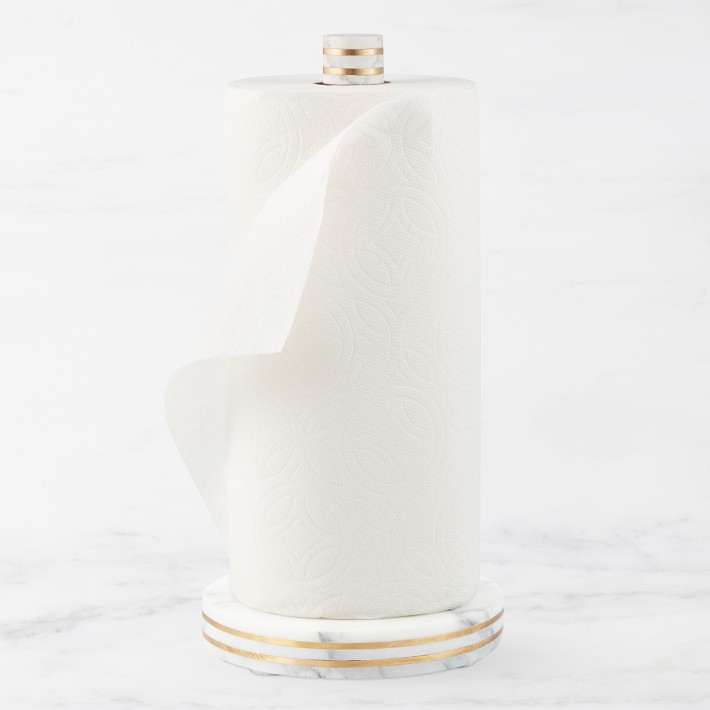 Williams Sonoma Arabescato Marble with Brass Inlay Paper Towel Holder
