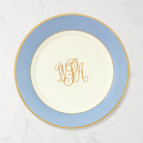 Pickard Color Sheen Salad Plate, Blue Gold, Monogrammed