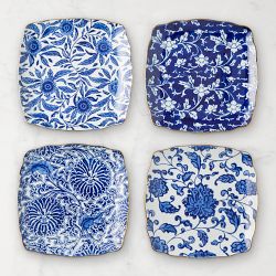 Marlo Thomas Blue Floral Appetizer Plates, Set of 4