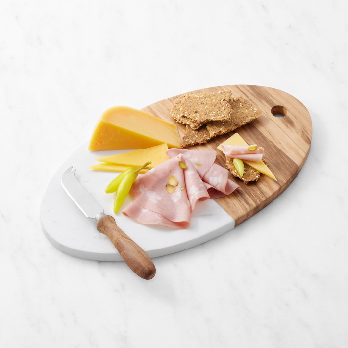 Olivewood &amp; White Marble Oval Cheese Board
