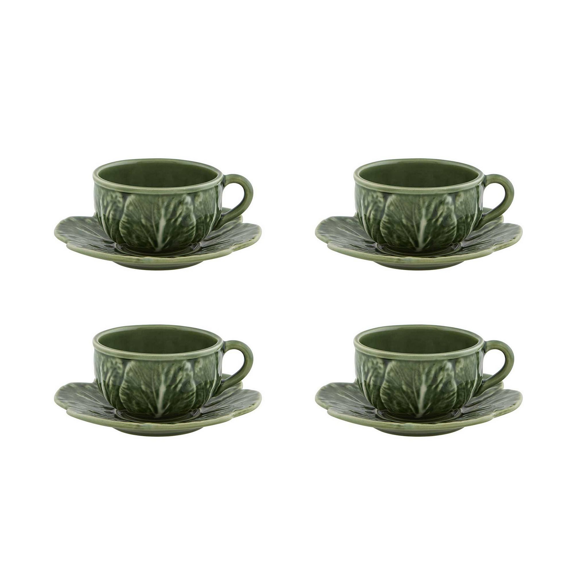 Bordallo Pinheiro Cabbage Tea Cup & Saucer, Set of 4