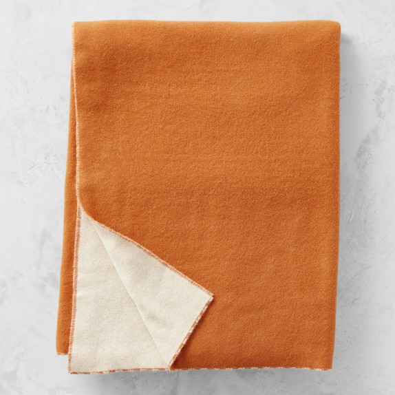 Reversible Double Face Solid Cashmere Throw, Ivory/Orange Williams Sonoma