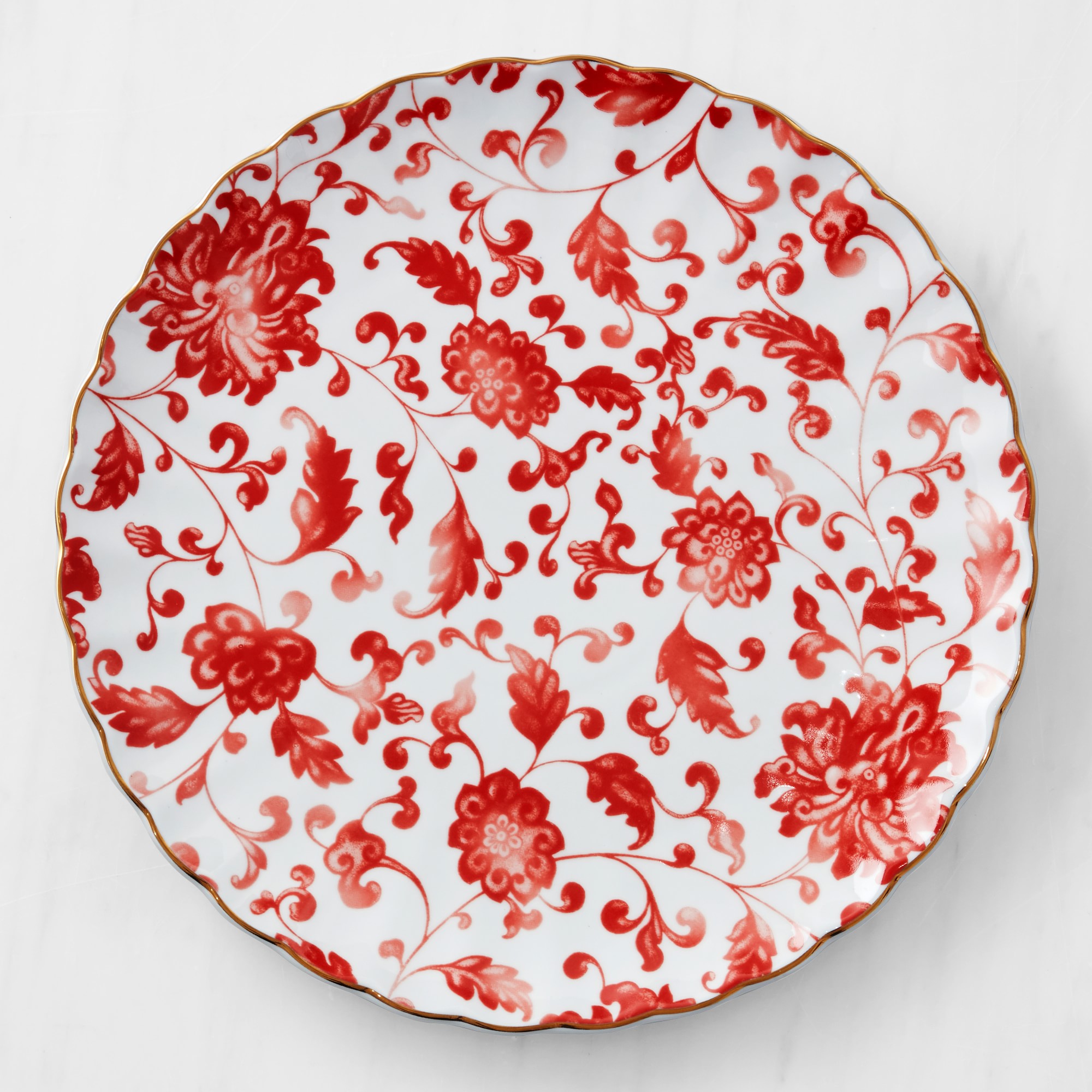 Marlo Thomas Red Floral Dinner Plates, Set of 4