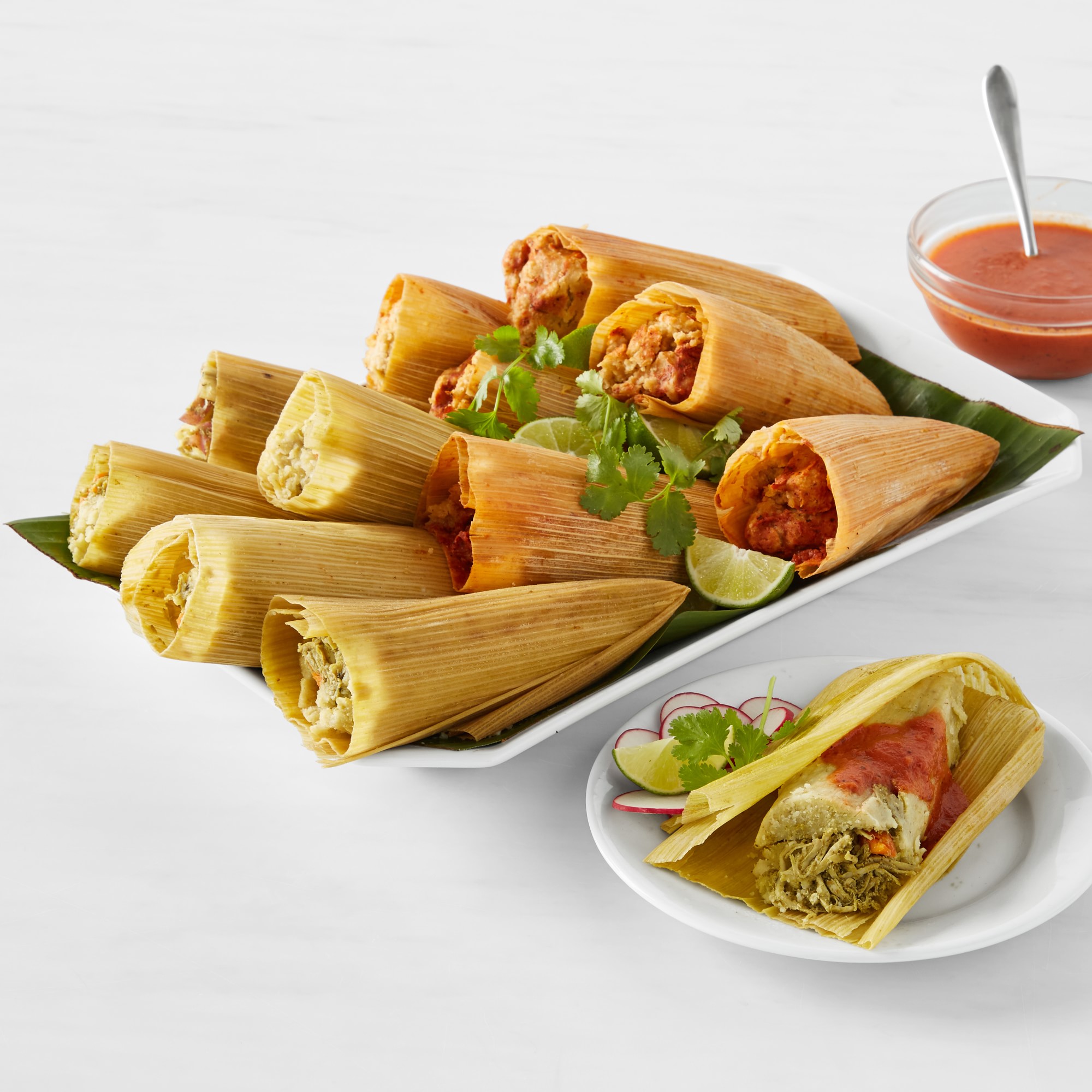 Pork and Chicken Tamales with Salsa, Set of 12
