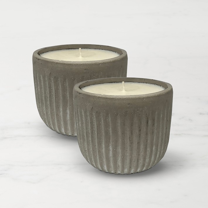 K. Hall Grooved Cement Citronella Candle, Set of 2