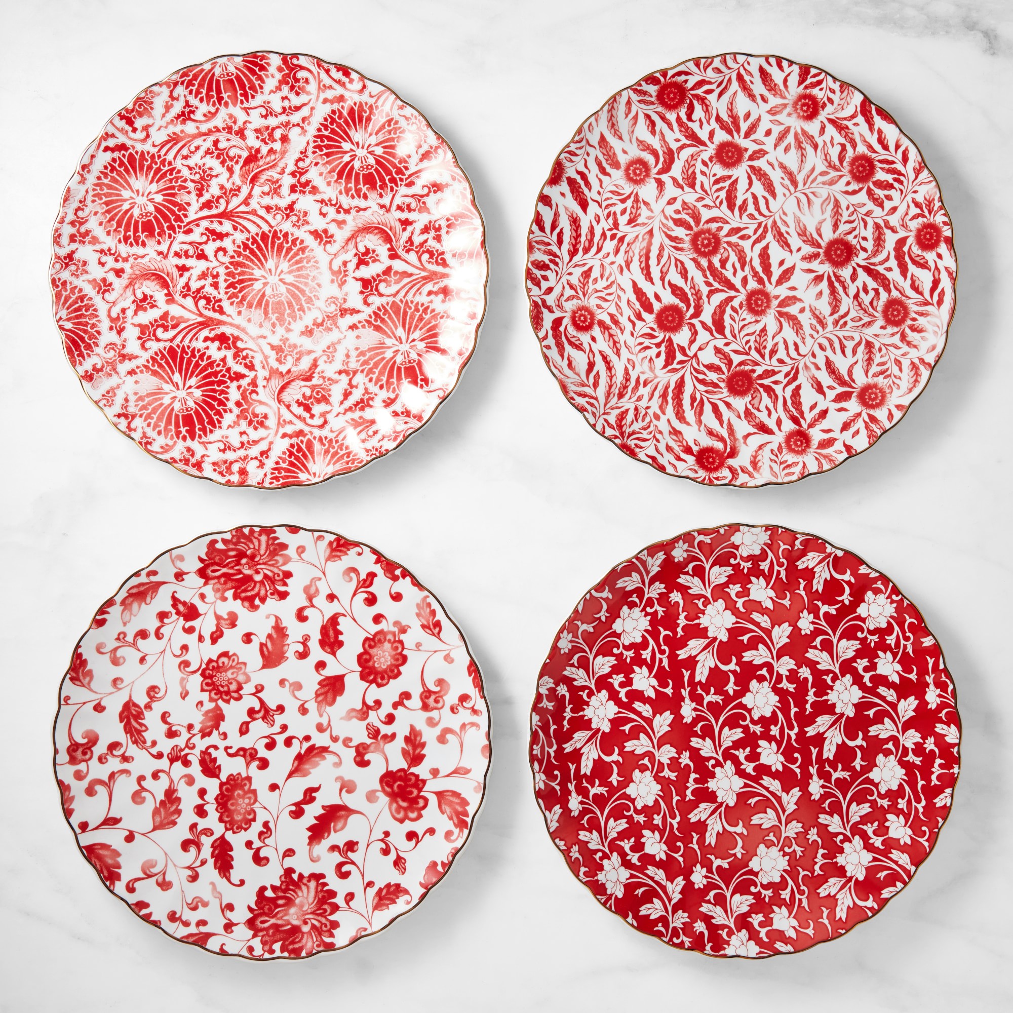 Marlo Thomas Red Floral Dinner Plates, Set of 4