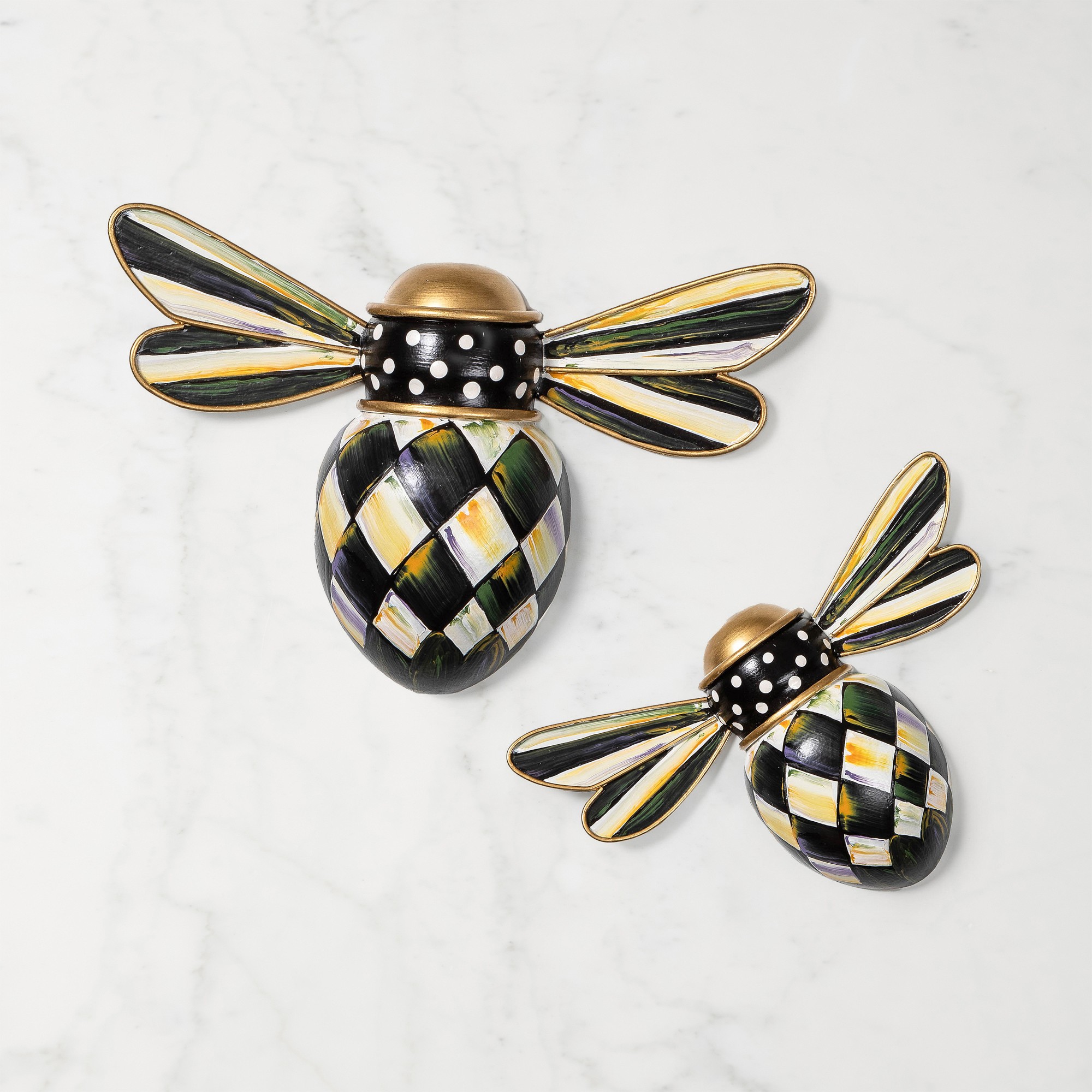 MacKenzie-Childs Courtly Check Outdoor Bee Wall Decor, Set of 2