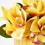 Gold Potted Faux Yellow Orchid Floral Arrangement, Mini