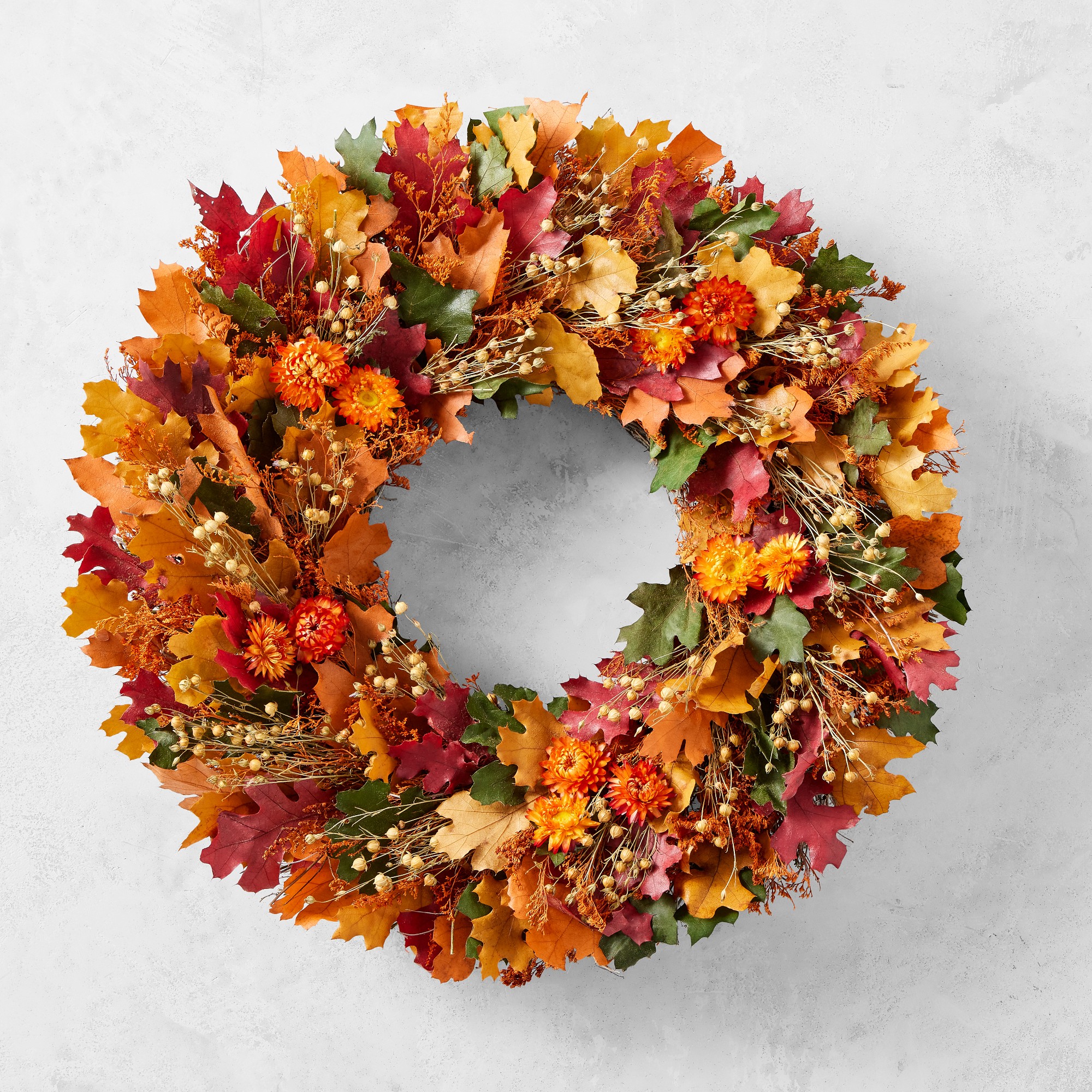 Fall Leaves & Floral Live Wreath, 18"
