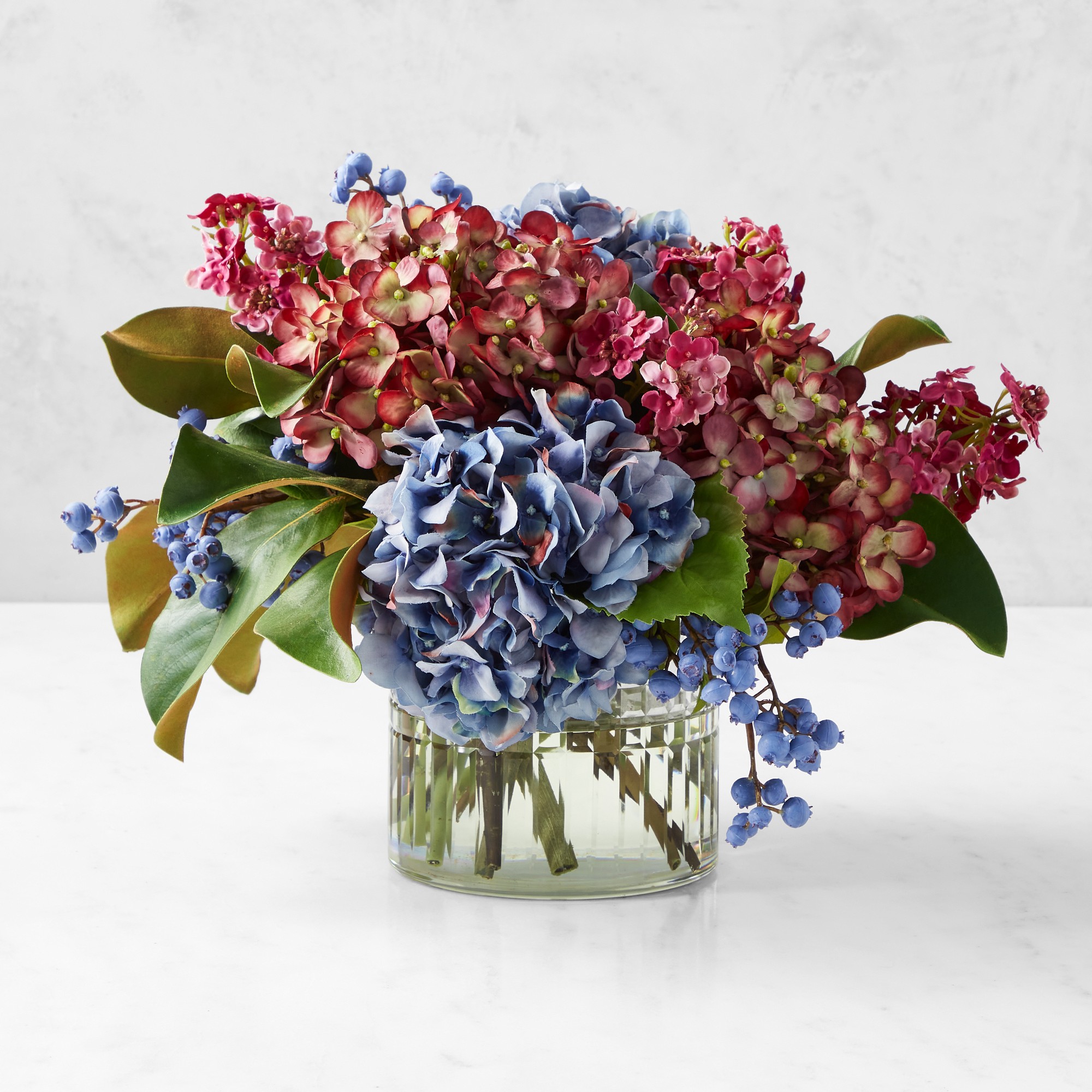 Faux Blue & Purple Hydrangea Arrangement