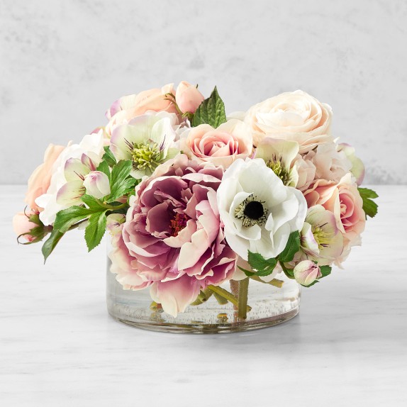 Faux Blush Dahlia & Anemone Floral Arrangement | Williams Sonoma