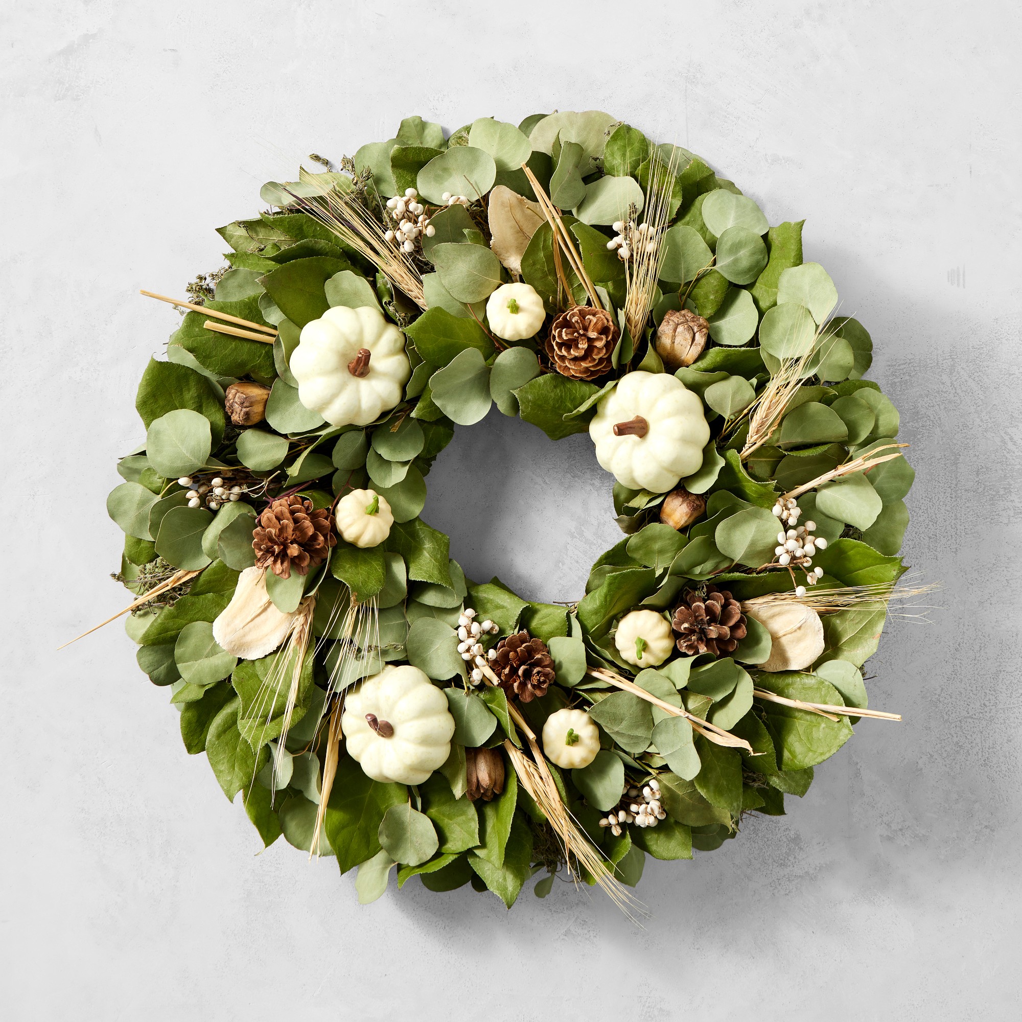 White Pumpkin & Eucalyptus Wreath, 20"