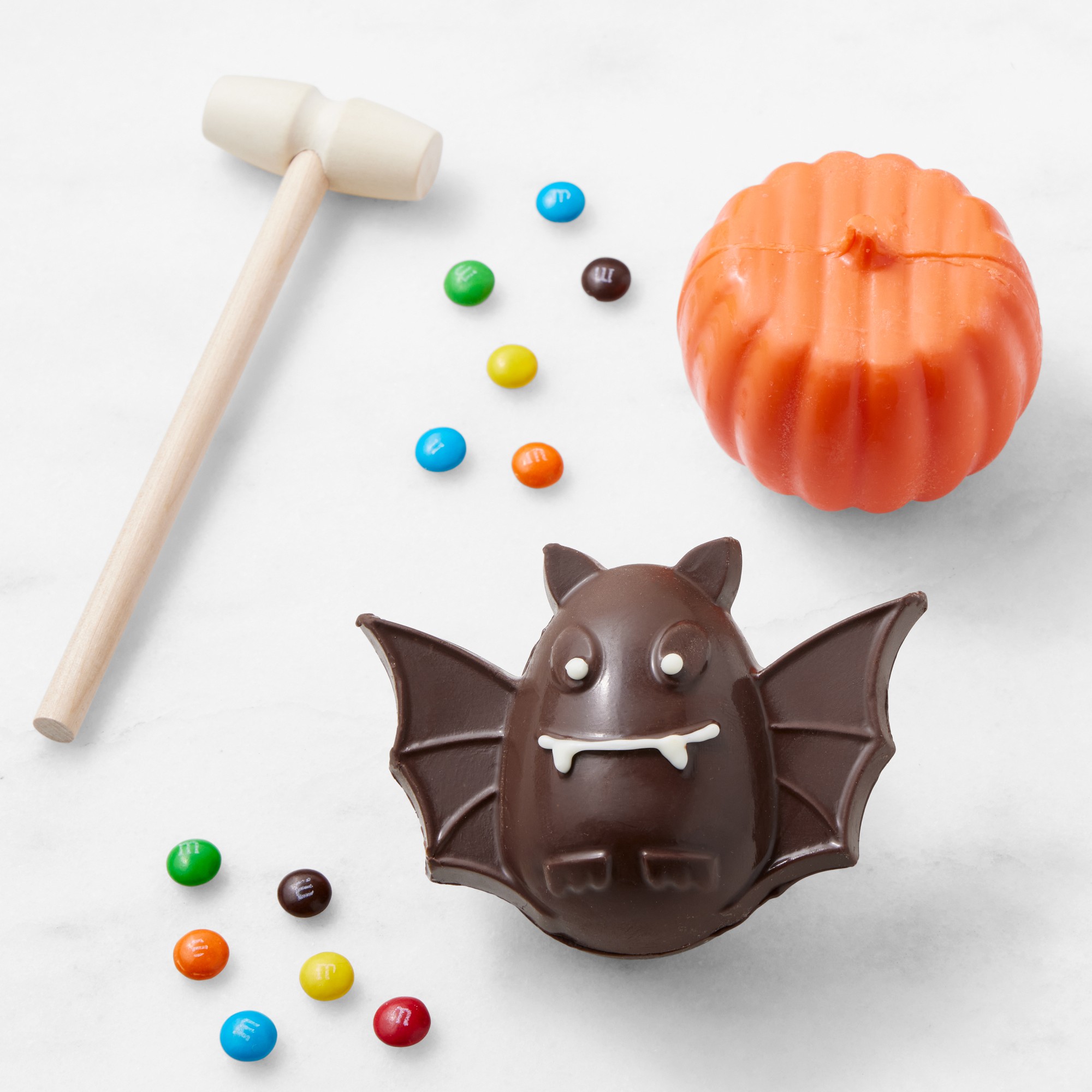 Chocolate Halloween Breakable Pumpkin & Bat, Set of 2
