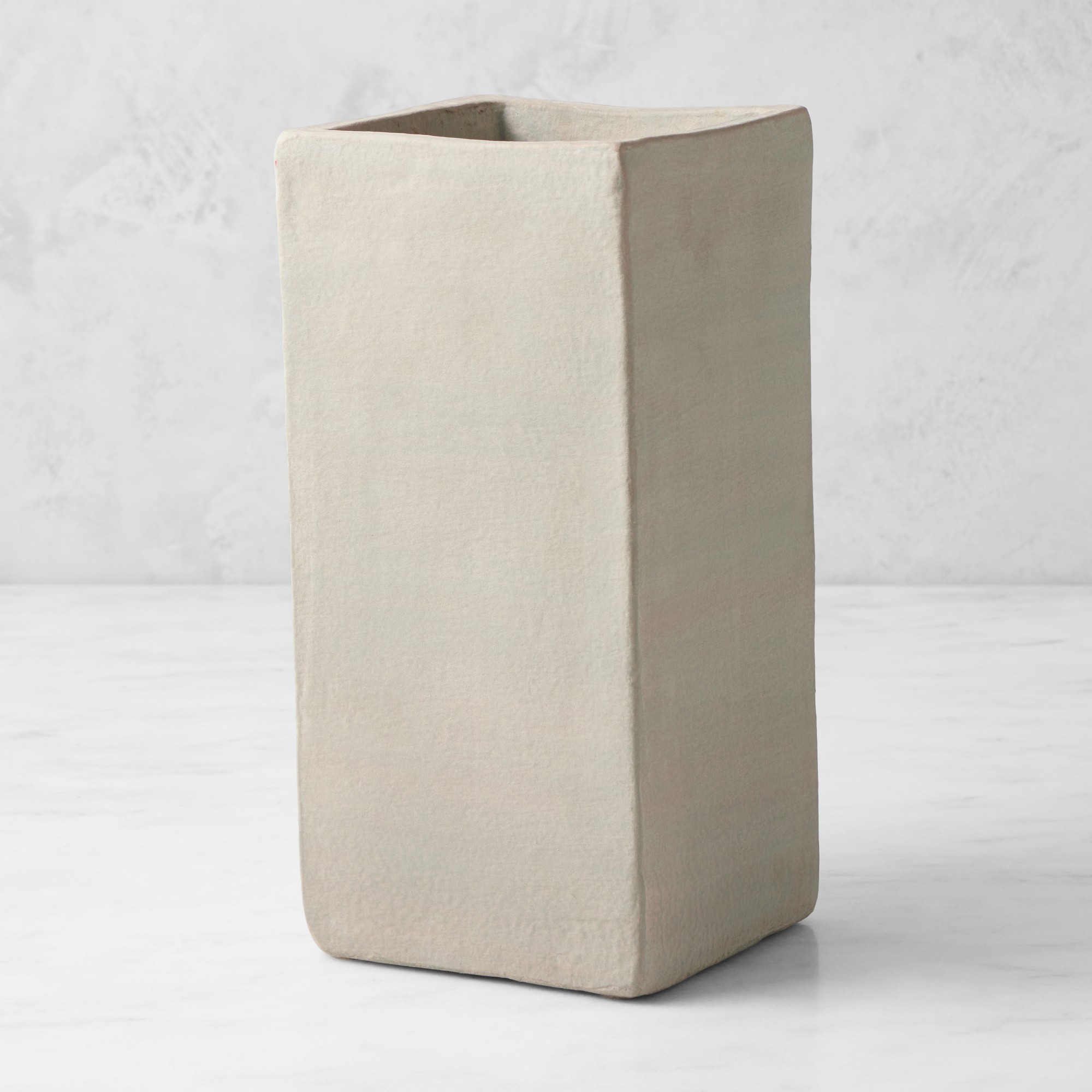 Jeff Leatham Square White Ceramic Vase, 13"